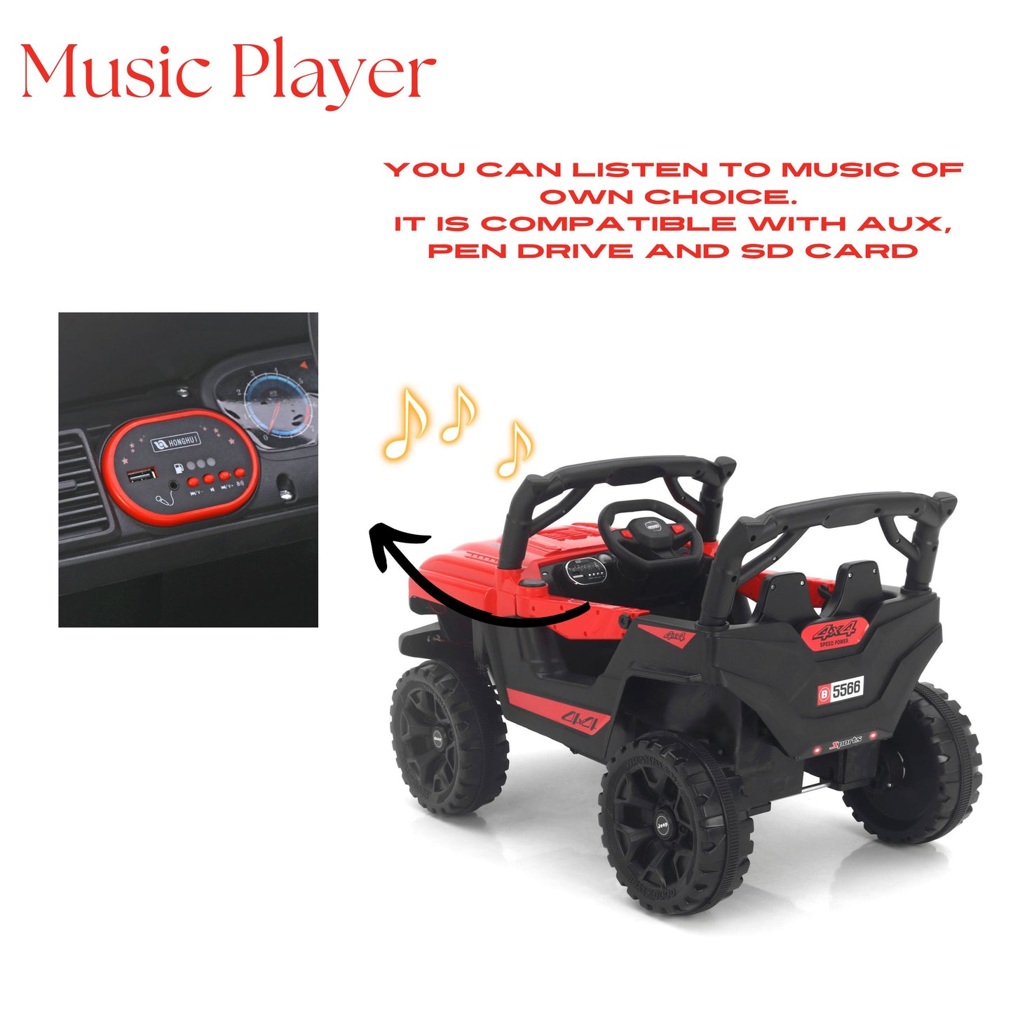 GetBest Eord Battery Operated Ride on Jeep for Children of age 2 to 5 Years with Colorful Lightning and Remote Control- Red