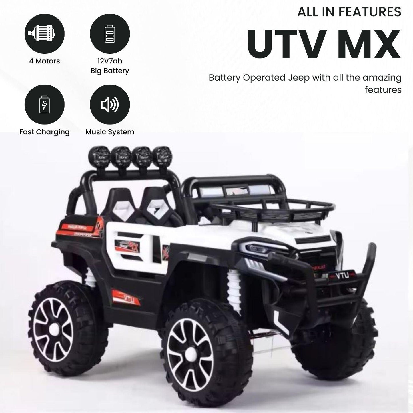 GetBest 2 Seater Utv Mx 12V Battery Operated Ride on Car for Kids, 4X4