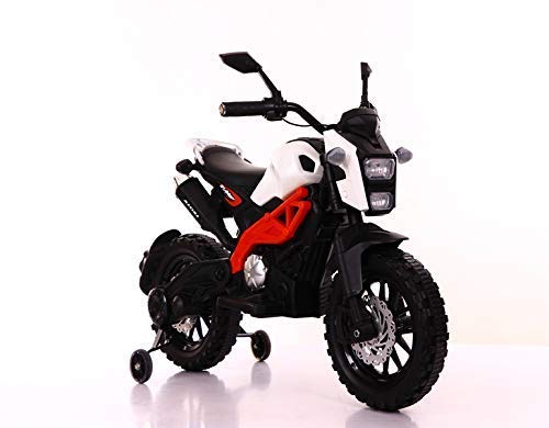 GettBoles 12V Battery Operated Ride on Bike for Kids with Music and Lights, White-Red for 2 to 8 Year Child
