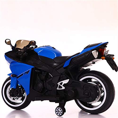 GettBoles R1 Sports Ride on Bike with 12V Battery Operated/Music System/Working Lights/Training Wheels for Kids-Blue