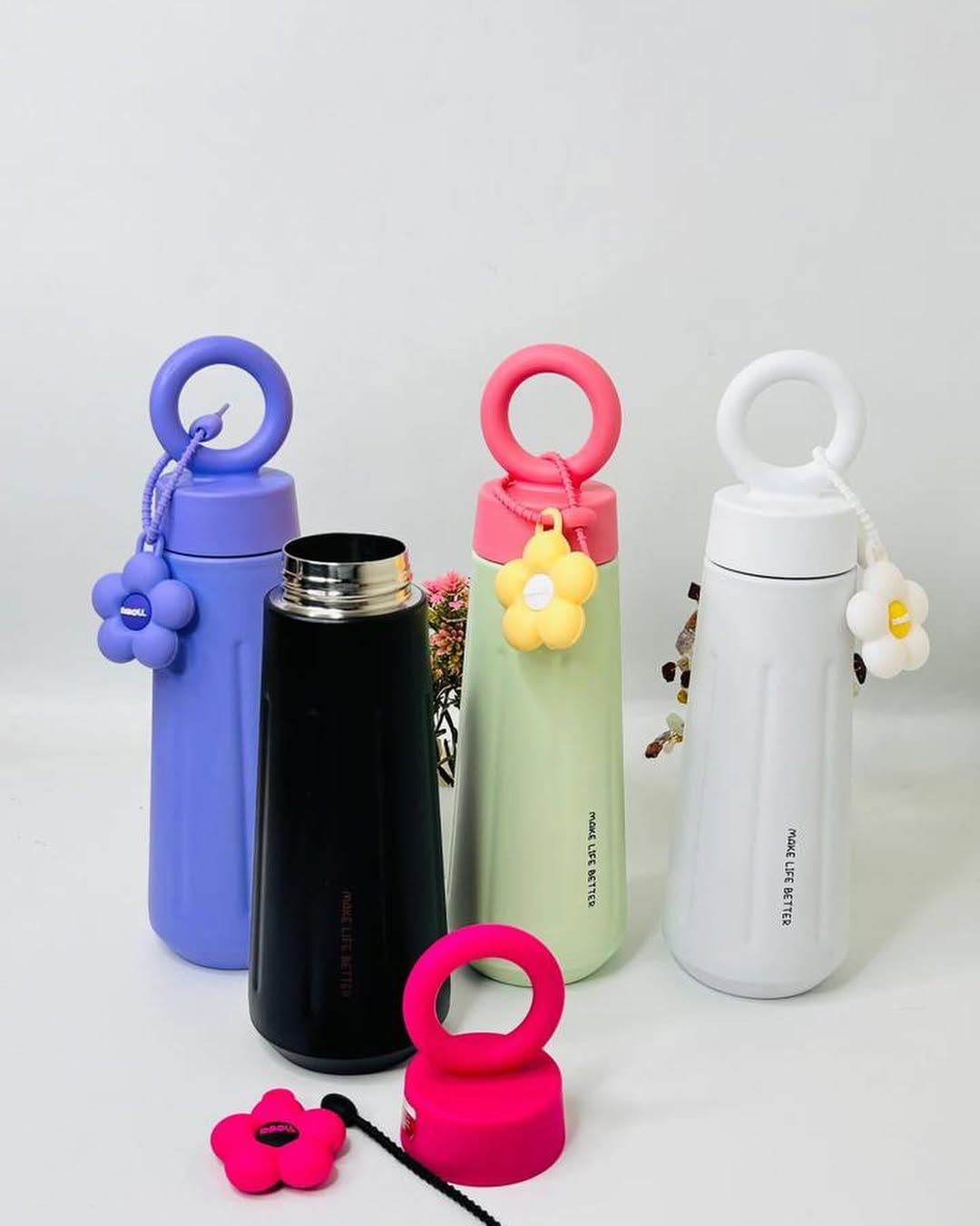 Elegant 450ml Flower Vacuum Flask - Double Wall Stainless Steel Water Bottle