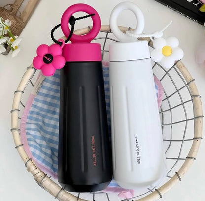 Elegant 450ml Flower Vacuum Flask - Double Wall Stainless Steel Water Bottle