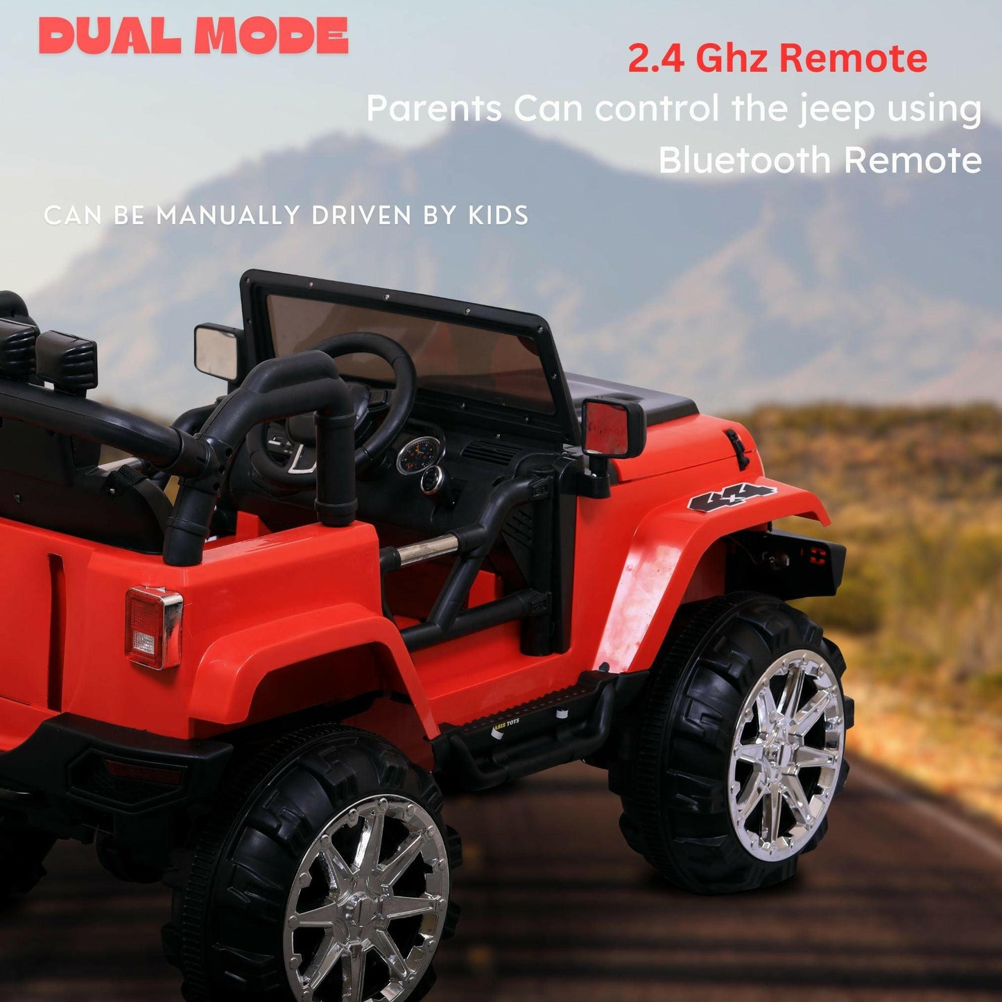 GetBest Roader 4X4 Heavy Duty Battery Operated Ride on Jeep with Bluetooth Remote Control and Music, Red