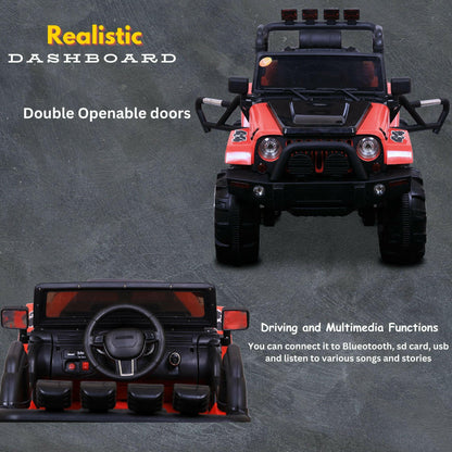 GetBest Roader 4X4 Heavy Duty Battery Operated Ride on Jeep with Bluetooth Remote Control and Music, Red