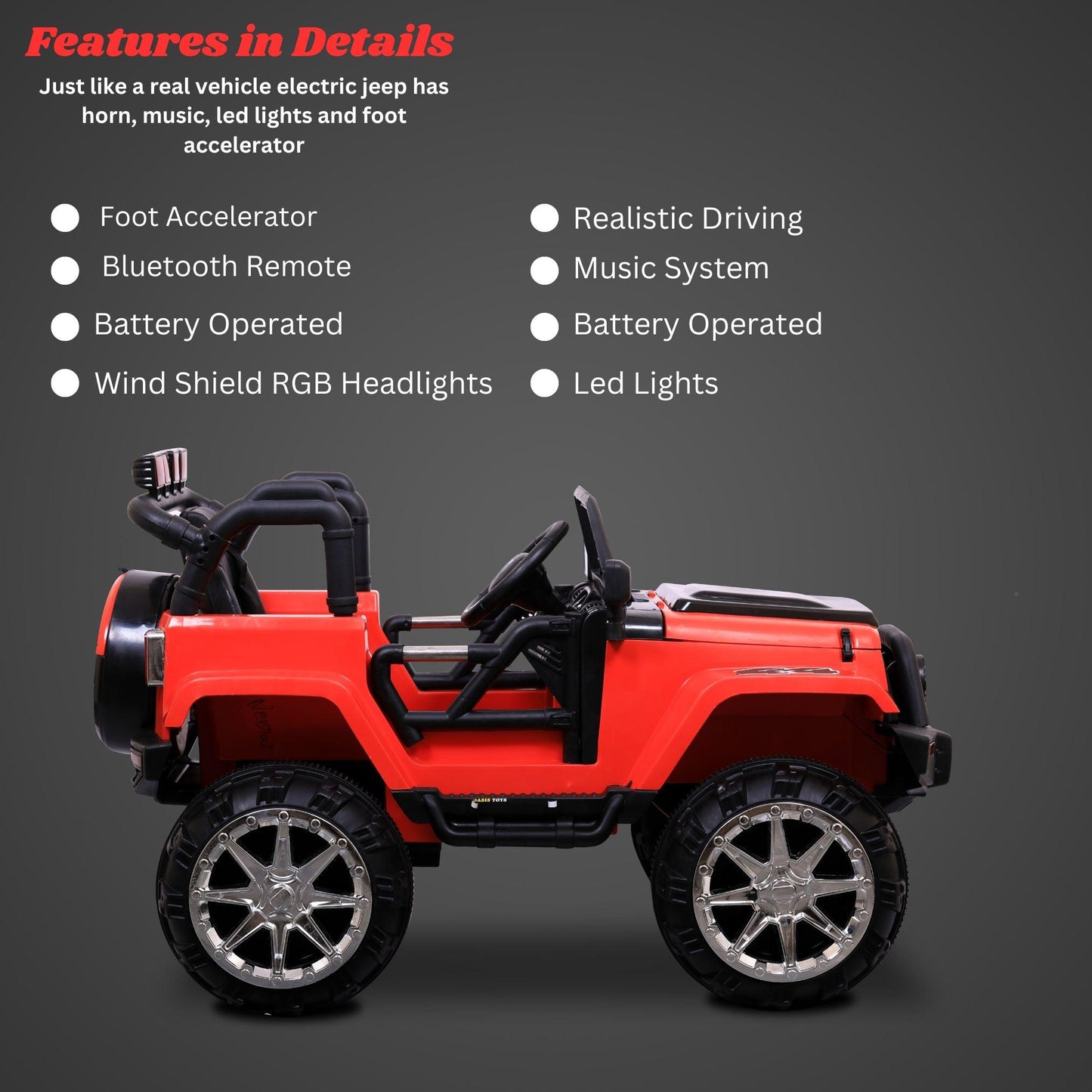 GetBest Roader 4X4 Heavy Duty Battery Operated Ride on Jeep with Bluetooth Remote Control and Music, Red