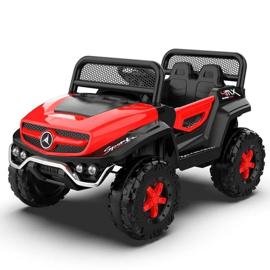GettBoles Battery Operated Ride on Jeep for Kids- Electrical Car with Manual Drive, Bluetooth Remote, Realistic Mp3 Player, 12V Rechargeable Batteries and Safety Belt (Red)