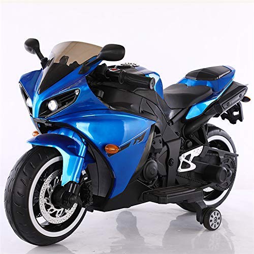 GettBoles R1 Sports Ride on Bike with 12V Battery Operated/Music System/Working Lights/Training Wheels for Kids-Blue