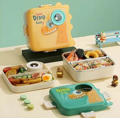 Dinosaur Printed 3 Compartment Stainless Steel Lunchbox