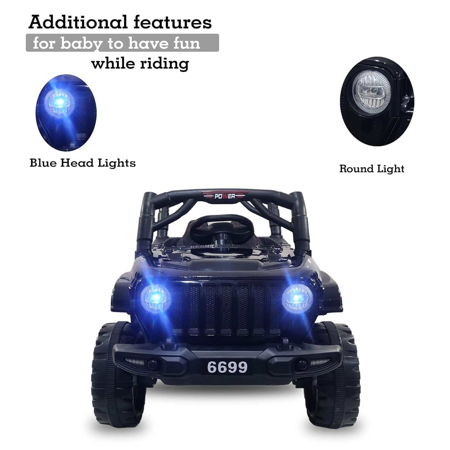 GettBoles 908 Electric Ride on Jeep for Kids with Music, Led Lights, Swing, Bluetooth Remote and 12V Battery Operated Car for1 to 4 Years Children to Drive (Metallic Black