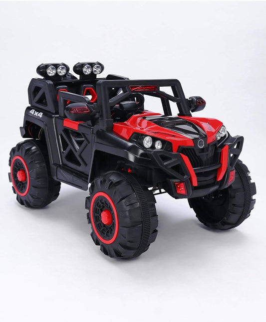 GettBoles 4x4 Electric Battery Operated Ride on Jeep for Kids with 6 Motors, Music, Spring Suspension and Swing, Red