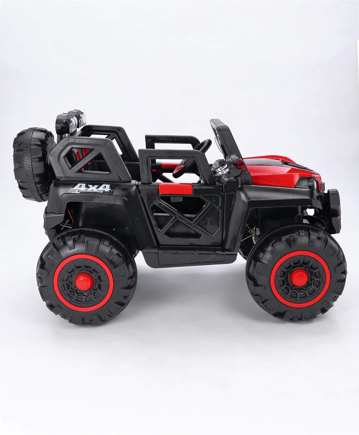 GettBoles 4x4 Electric Battery Operated Ride on Jeep for Kids with 6 Motors, Music, Spring Suspension and Swing, Red