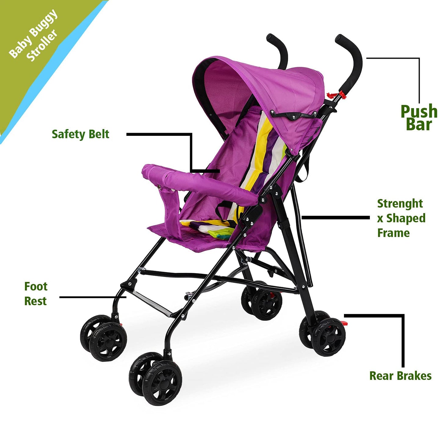 GettBoles Foldable Baby Stroller for Kids-Buggy Pram for Newborn/Infants with Easy Folding, Footrest, Multi Purple