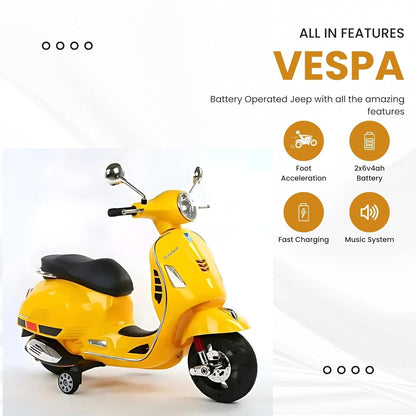 Vespa Battery Operated Ride on Scooter for Kids of age 2 to 6 Years, Yellow