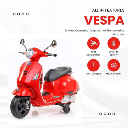 Vespa Battery Operated Ride on Scooter for Kids of age 2 to 6 Years, Red