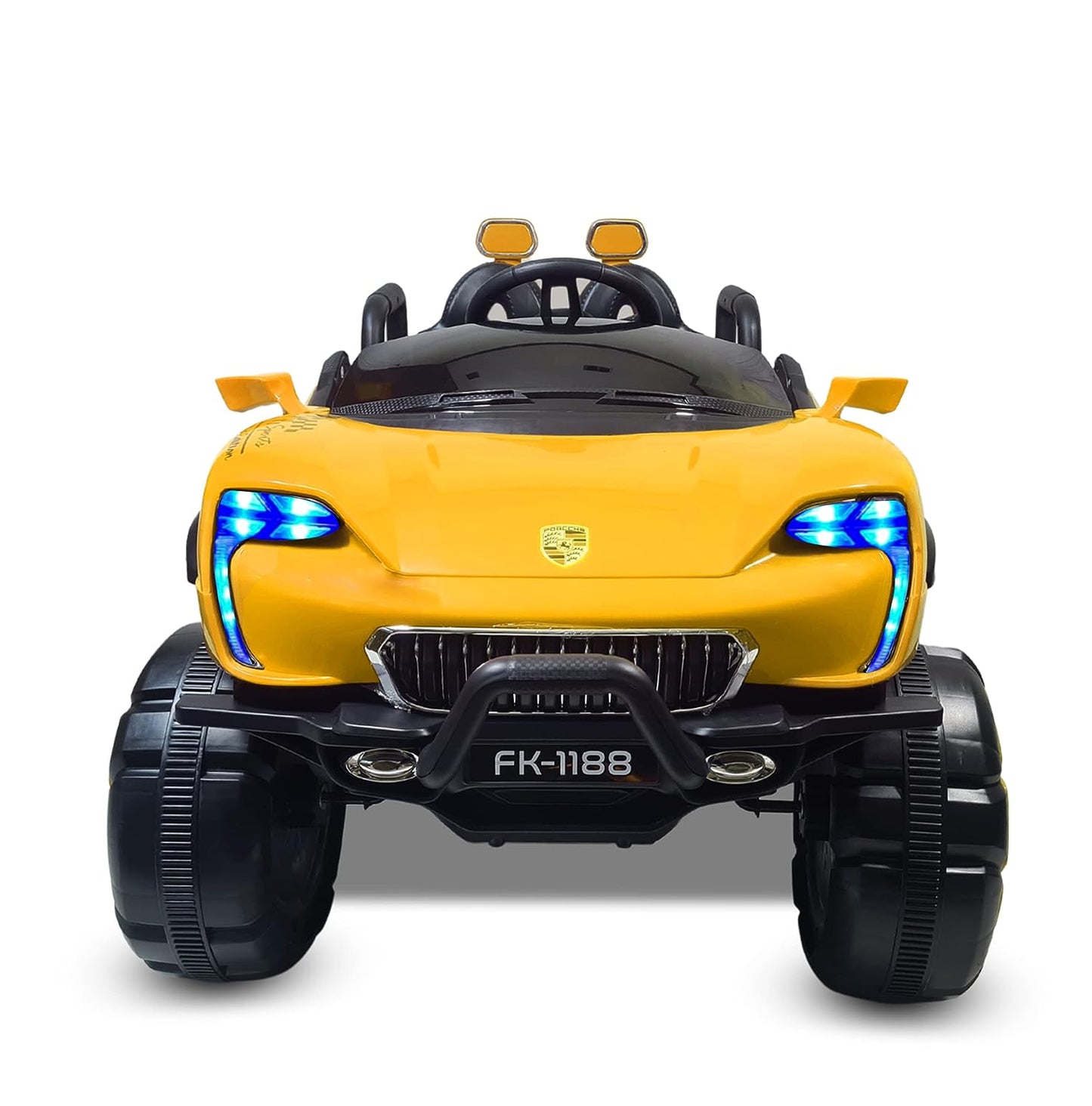 GettBoles Max-D Ride on Monster Truck Jeep for Kids- The Electric Rechargeable Big Wheeler Jeep with Colored Alloys, Music, Led Lights and Swing| Battery Car for 2 to 8 Years Kid (Yellow)