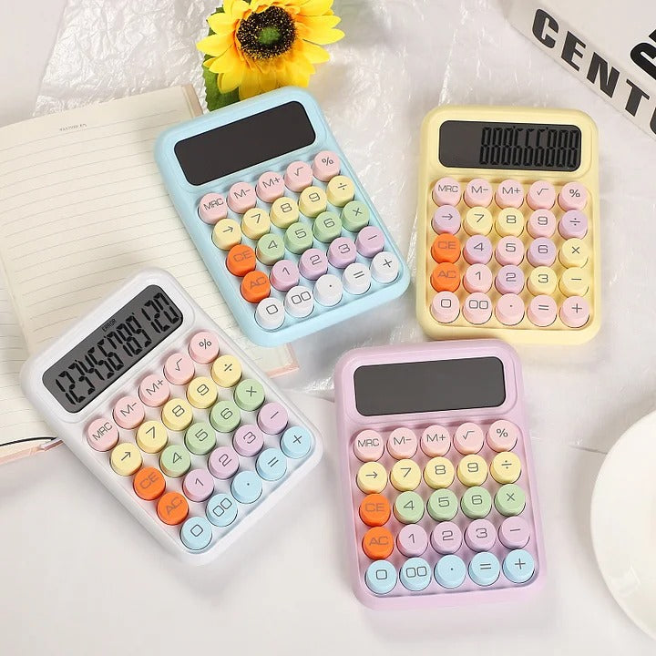 Candy Color 12-digits Mechanical Key Calculator Battery Portable Calculator