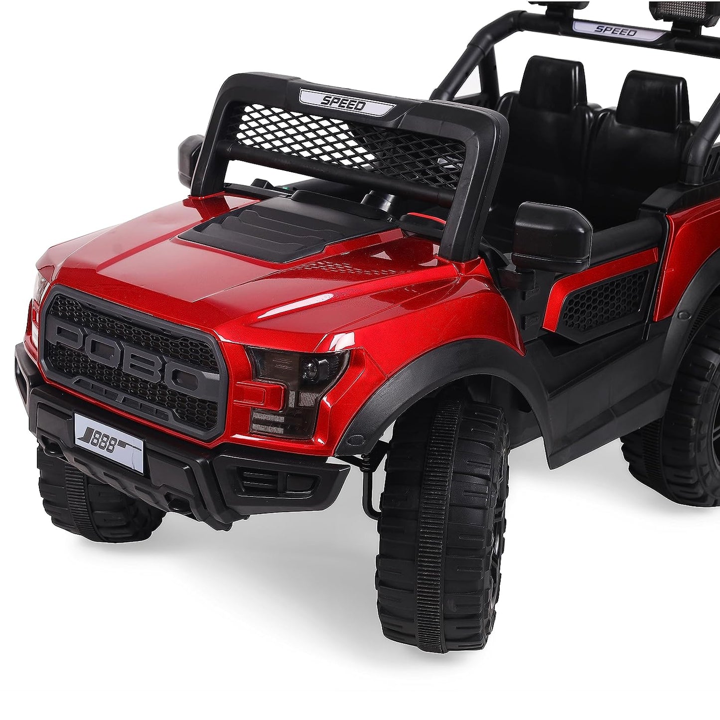 GettBoles Electric Battery Operated Ride on Jeep for Kids of Age 2 to 6 Years- The Metallic Painted Driving Ride on Car with Music, Lights and Bluetooth Remote Control (Red)