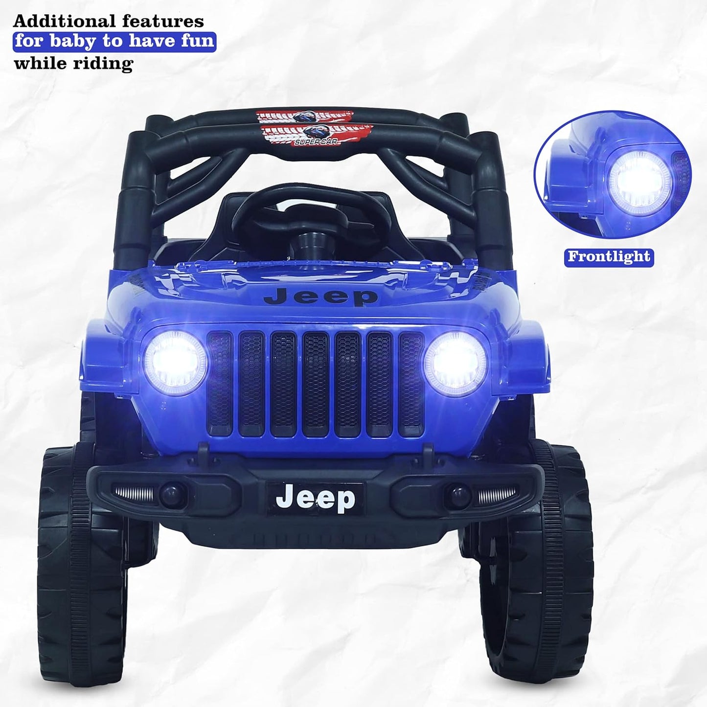 GettBoles 908 Electric Ride on Jeep for Kids with Music, Led Lights, Swing, Bluetooth Remote and 12V Battery Operated Car for1 to 4 Years Children to Drive (Blue)