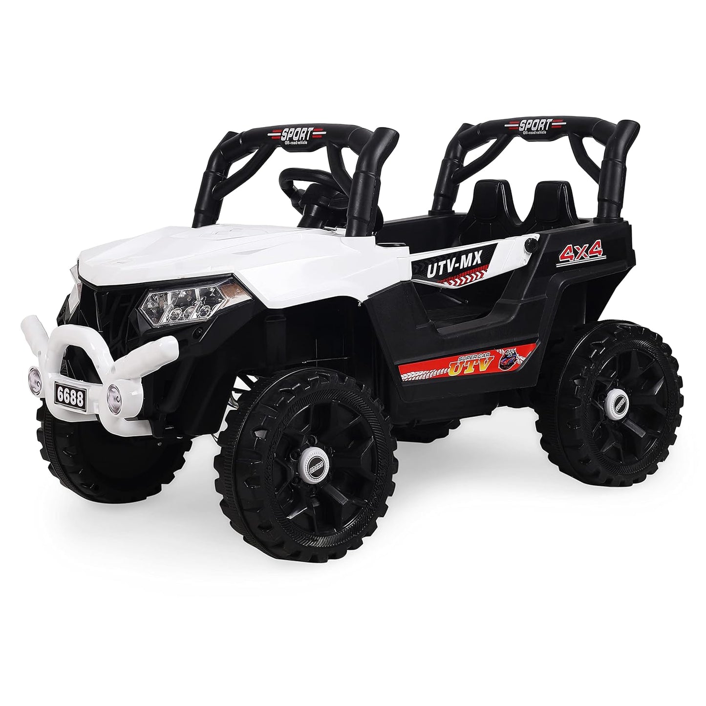 GettBoles 907 4X4 Electric Rechargeable Ride on Jeep for Kids of Age 2 to 4 Years- The Battery Operated Kids Jeep with Music, Led Lights and Bluetooth Remote (White)