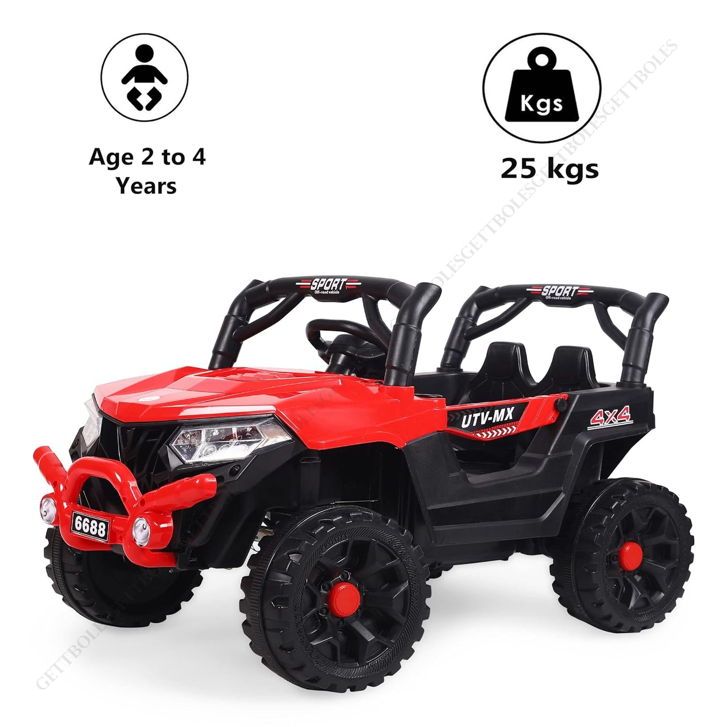 GettBoles 907 4X4 Electric Rechargeable Ride on Jeep for Kids of Age 2 to 4 Years- The Battery Operated Kids Jeep with Music, Led Lights and Bluetooth Remote (Red)