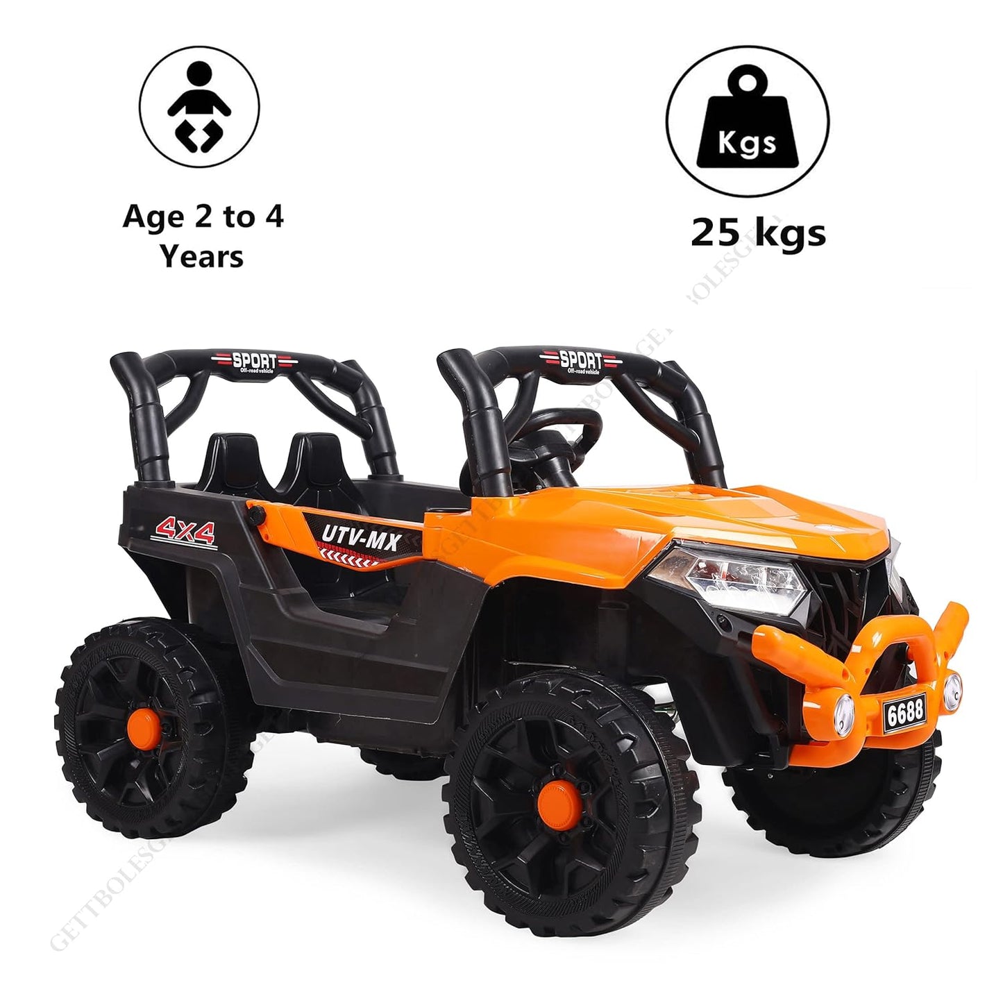 GettBoles 907 4X4 Electric Rechargeable Ride on Jeep for Kids of Age 2 to 4 Years- The Battery Operated Kids Jeep with Music, Led Lights and Bluetooth Remote (Orange)