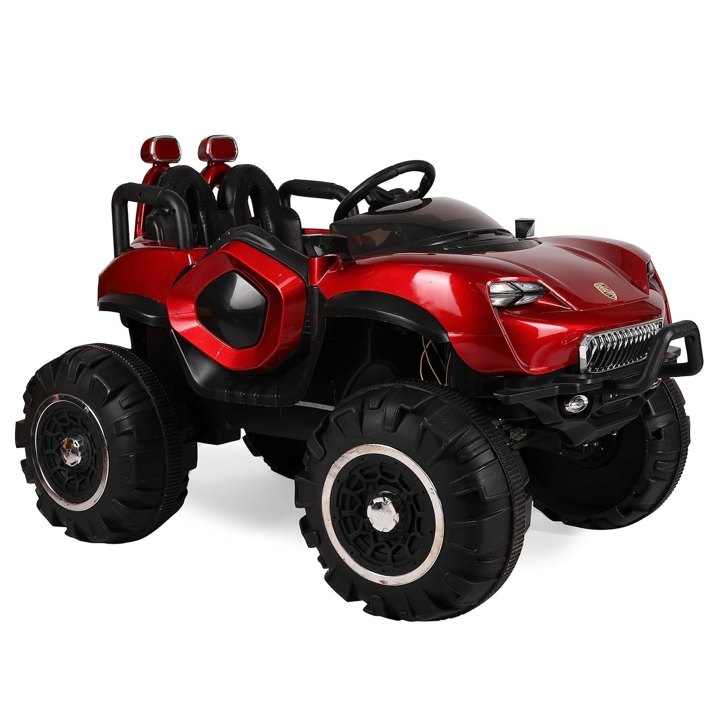 GettBoles 4X4 Electric Rechargeable Jeep for Kids of Age 2 to 7 Years- Battery Operated Car Jeep with Mic, M3 Player, Led Lights, Suspension and Bluetooth Remote (Red)