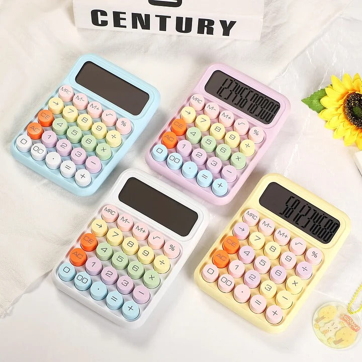 Candy Color 12-digits Mechanical Key Calculator Battery Portable Calculator