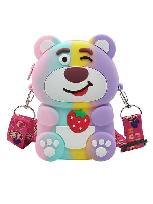 Lots-o’-Huggin’ Bear Silicone Cartoon Coin Purse – Cute Anime Children’s Shoulder Bag with Card Pendant