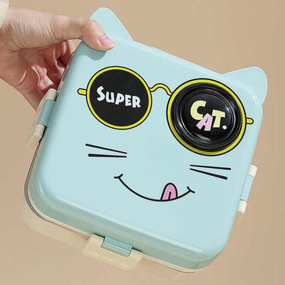 Cartoon Cat design 3 Compartment Kids 304 Stainless Steel Lunch Box Portable 1120+70ml Bento box lunch box