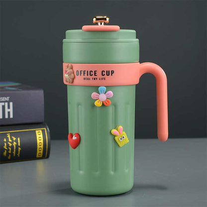 650ml Smart Insulated Stainless Steel Tumbler with Handle, Lid & Straw – Reusable Travel Coffee Mug Gift for Women & Men