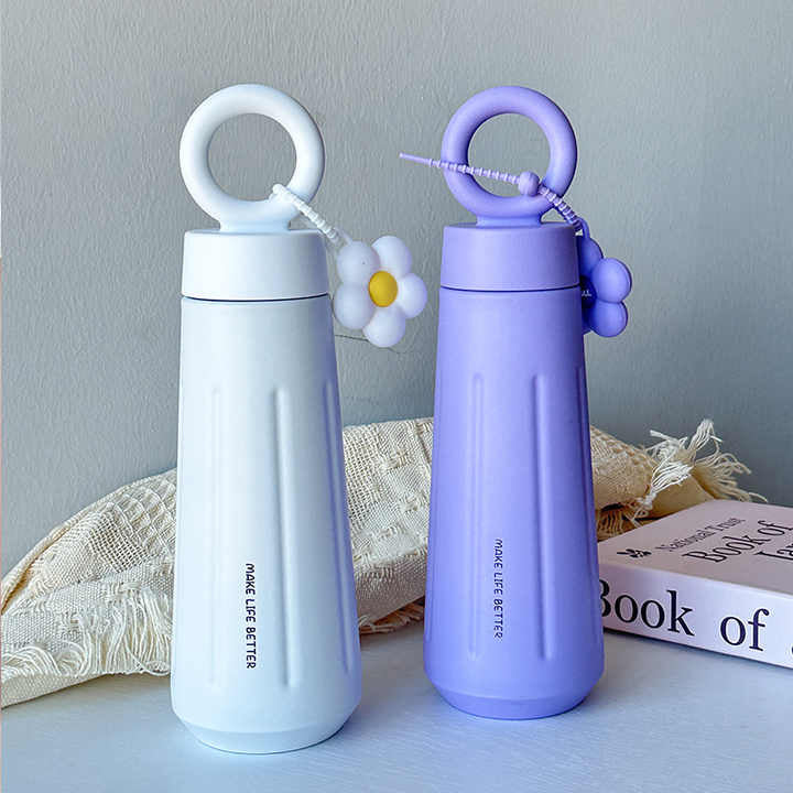 Elegant 450ml Flower Vacuum Flask - Double Wall Stainless Steel Water Bottle