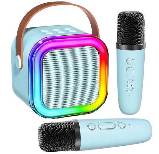 K12 Mini Portable Bluetooth Karaoke Speaker with Wireless Microphone & RGB LED Lights – 5W Audio Sound Box