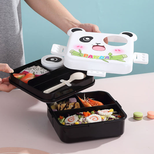 panda shape 1590+90ML Cheap Bundled Sales plastic bento lunch box with cutlery Promotional Lunch Box