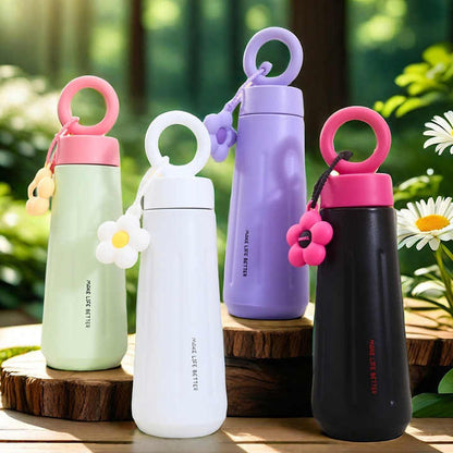 Elegant 450ml Flower Vacuum Flask - Double Wall Stainless Steel Water Bottle