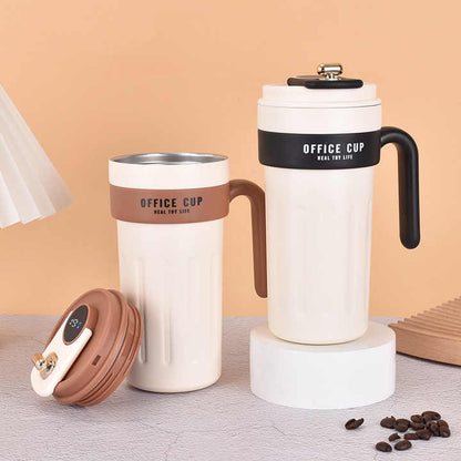 650ml Smart Insulated Stainless Steel Tumbler with Handle, Lid & Straw – Reusable Travel Coffee Mug Gift for Women & Men