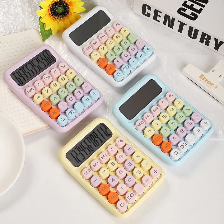 Candy Color 12-digits Mechanical Key Calculator Battery Portable Calculator