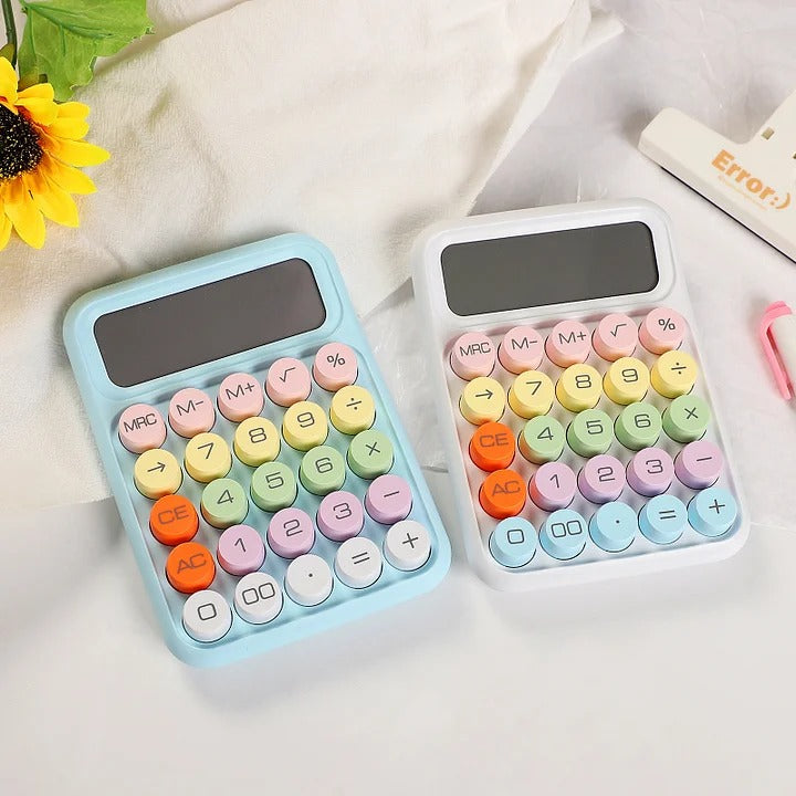 Candy Color 12-digits Mechanical Key Calculator Battery Portable Calculator